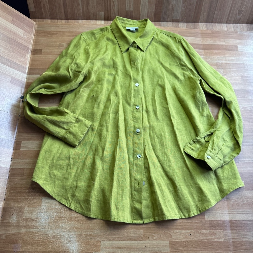 J. Jill "I love linen" button down shirt, olive color, size XS, linen - Picture 7 of 11